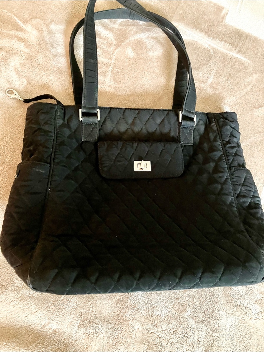 Vera Bradley Black Quilted Shoulder Tote with Turn-Lock